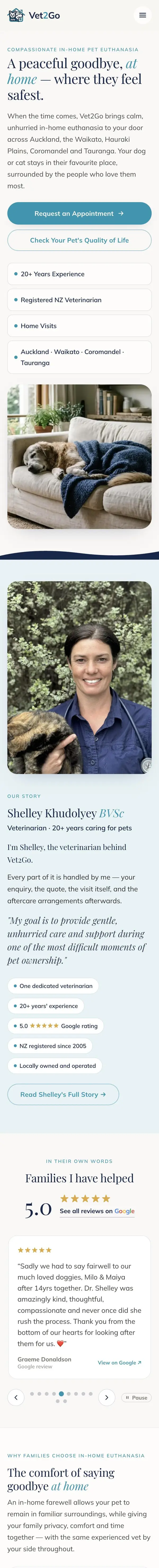 Vet2go website shown on a phone